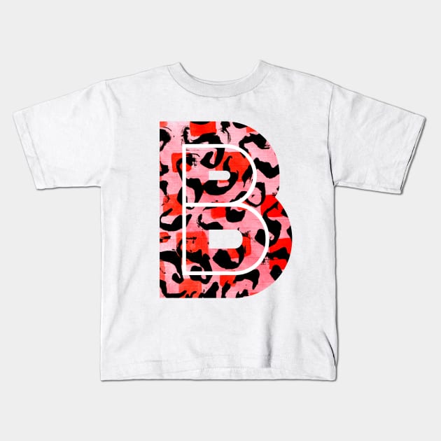 Abstract Letter B Watercolour Leopard Print Alphabet Red Kids T-Shirt by Squeeb Creative